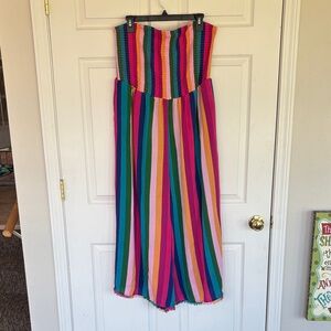 torrid Pink and Orange Multi-Stripe Strapless Jumpsuit